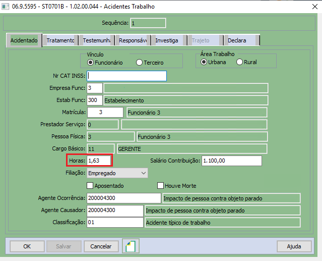 RH Linha Datasul ESocial SST S 2210 HrsTrabAntesAcid Central