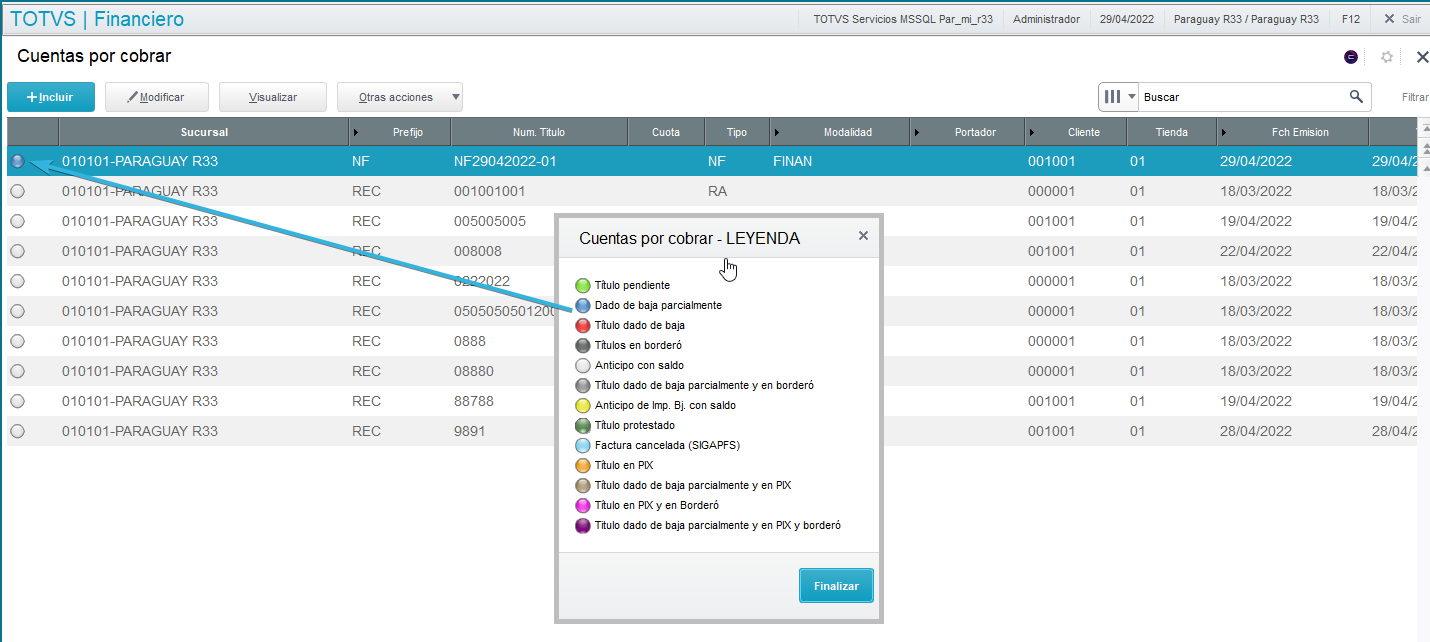 Cross Segmentos - TOTVS BackOffice (Línea Protheus) MI - Financiero  (SIGAFIN) - FINA087a - Cobros Diversos - Baja parcial de títulos por cobrar  – Central de Atención TOTVS