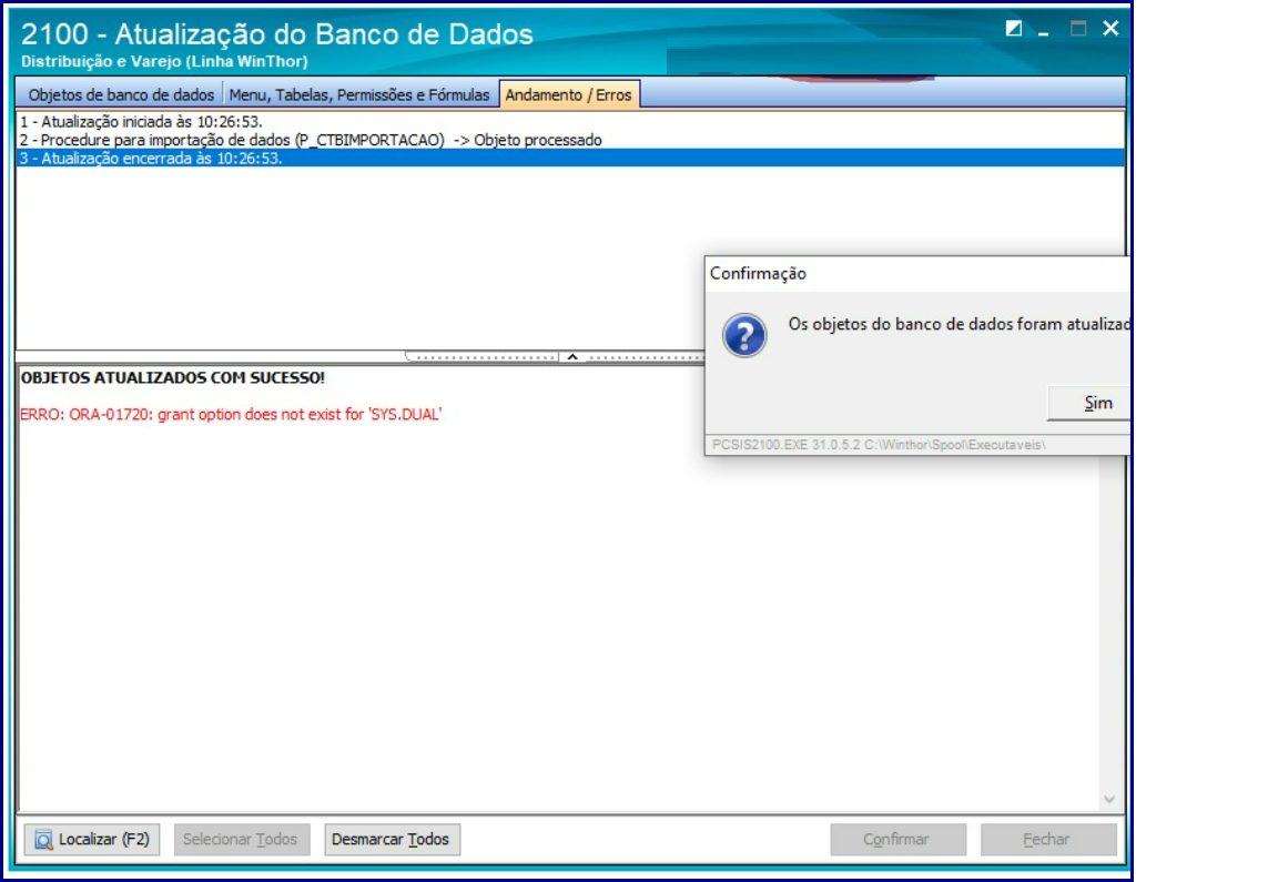 WINT - Contábil - Mensagem ERRO: ORA-01720: grant option does not 