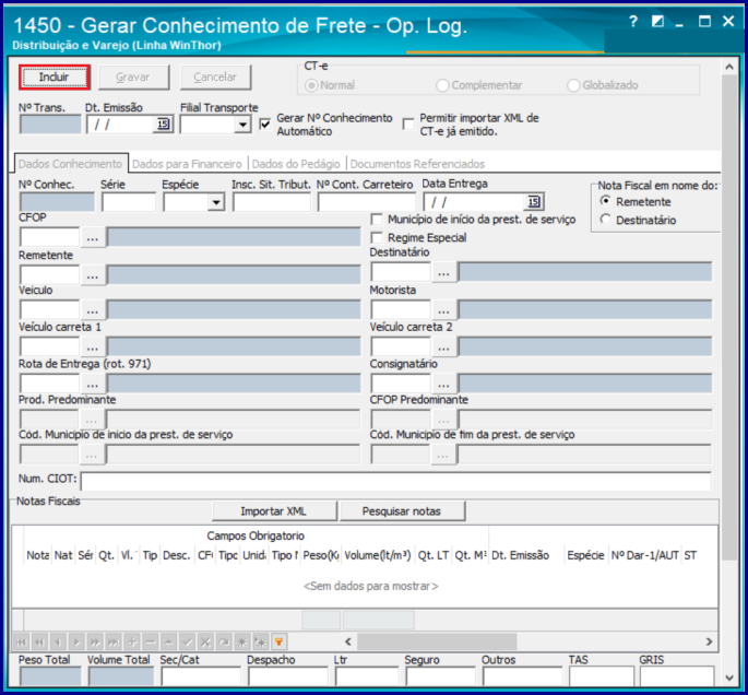 Wint Como Gerar Ct E Transportadora Terceirizada Na Rotina 1450