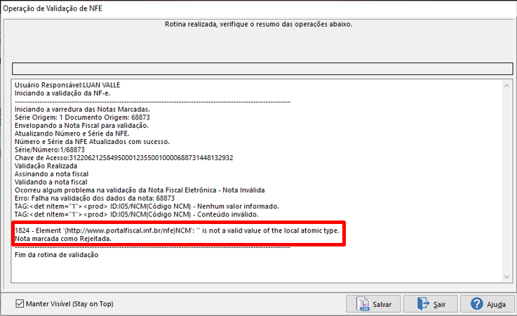 Hospitalidade - TOTVS Backoffice (Linha CMNET) - FF - Como resolver o erro  1824 - Element '{  is not a valid  value of the local atomic type – Central de Atendimento