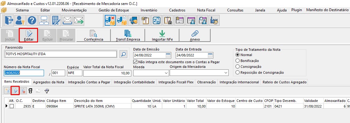 Hospitalidade - TOTVS Backoffice (Linha CMNET) - ALMOX - Como Alterar O ...