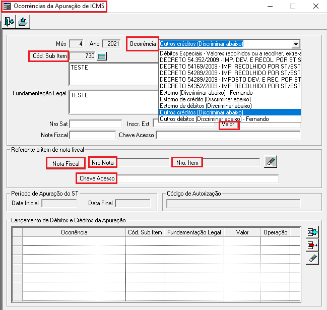 Varejo Supermercados Fiscal Configuração do lançamento manual do