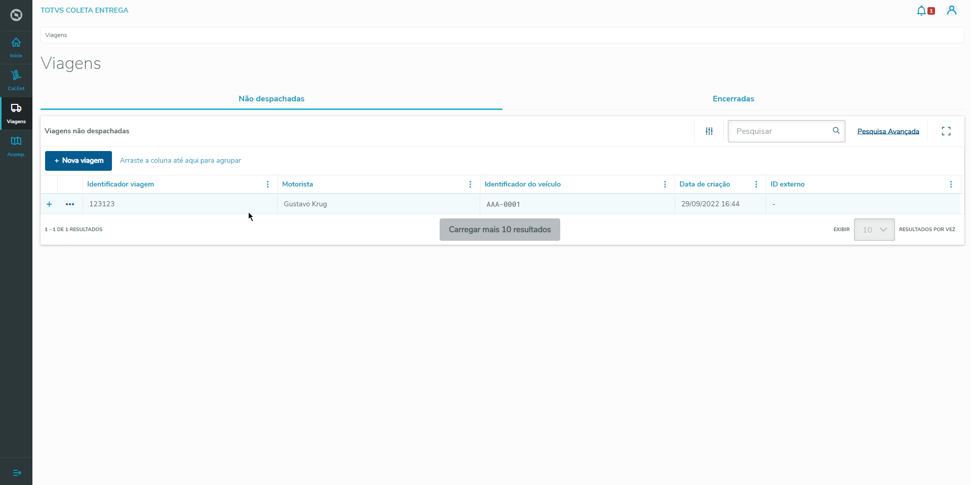 Logística TOTVS Coleta Entrega Coleta Entrega Como criar Viagem